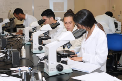 ESTUDIANTES EN UN LABORATORIO DE CIENCIAS