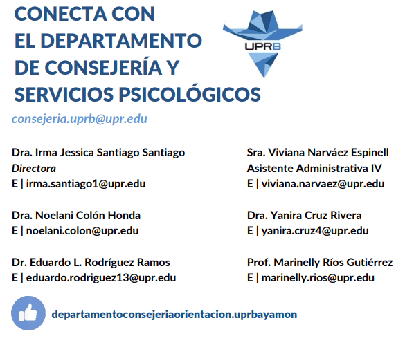 Listado del personal del departamento de consejería y servicios psicológicos
